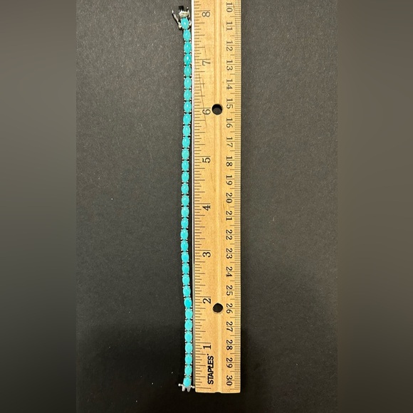 Sleeping Beauty Turquoise Rhodium Over Sterling Silver Tennis Bracelet - 8in - Picture 7 of 15